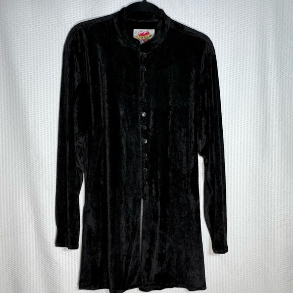 Vintage Sorrel Jrs Black Velvet Tunic Top Blouse Button Loop Front Women’s Large - Picture 3 of 11